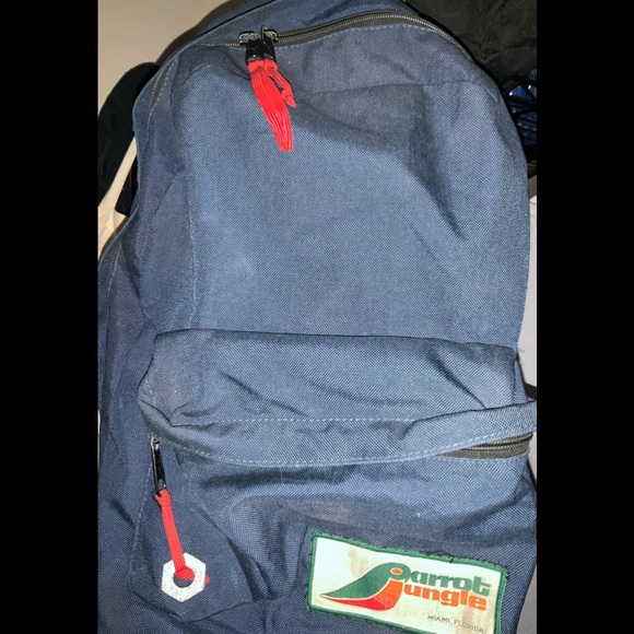 Vintage Blue Parrot Jungle Miami Patched Backpack Punk Funky Bag! - Picture 1 of 4